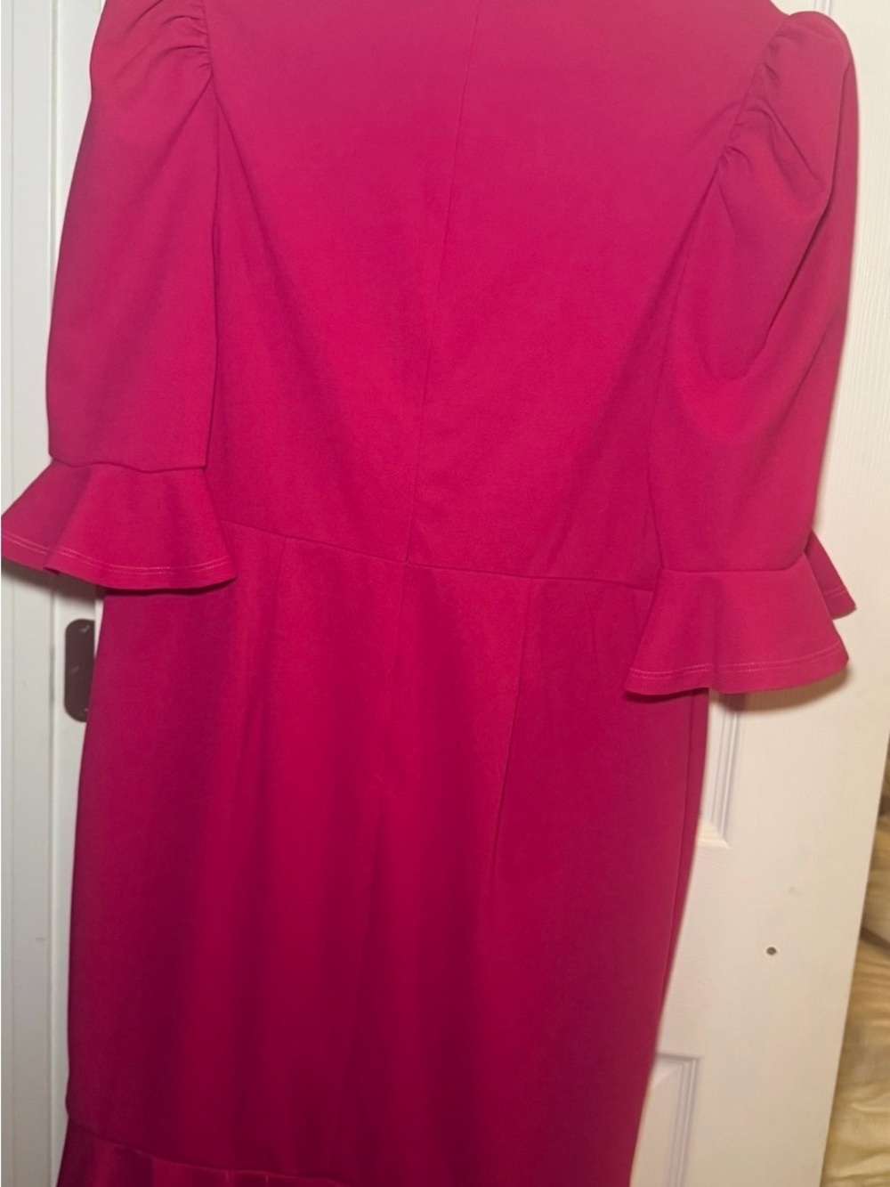 Women's Pink Midi Dress with Ruffle Sleeves